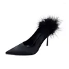 Scarpe eleganti ZOOKERLIN 2024 Punta di piume Ball Nero Bianco Décolleté da donna Seta Tinta unita Semplice Moda Elegante