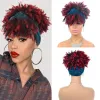 Perruques afro perruque bouclée coquette avec turban court bordeaux bouclés de bande de bande pour femmes noires.