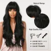 Perruques perruques synthétiques à vagues longues avec une frange noire corporale ondulée de cheveux noirs naturels résistants à la chaleur pour les femmes