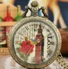 Retro Klassische Big Ben Elizabeth Tower Dame Taschenuhren Frauen Männer Quarz Analog Uhr Halskette Kette reloj de bolsillo