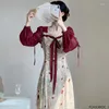 Casual klänningar japansk vacker klänning mori flickor s kvinnor mode söt snörning fluga tie semester party blommig tryck vintage länge