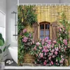 Shower Curtains Street Flowers Green Vine Plants Window Nature Scenery Garden Wall Hanging Home Bathroom Decoration With Hooks