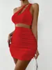 Vestidos casuais sexy um ombro oco out mini vestido sem mangas backless mulheres festa nightclub bodycon outfit duas peças conjunto