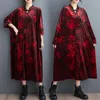 Casual Dresses 2024 Arrival Stand Collar Print Buckle Velvet Vintage Chinese Style Spring Dress Street Fashion Women Autumn