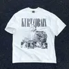 2024 Spring/Summer New White Ink Direct Spray Printed Short Sleeve Street Made Old Washed Vintage T-shirt