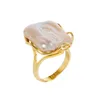 Cluster Rings Baroqueonly Natural Freshwater Barock Pearl Ring Retro Style 14k Notes Guld Oregelbundet Square RFB1284G
