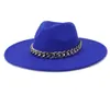 95 cm grote rand dames heren effen kleur perzik hart top faux wolvilt jazz fedora hoeden met ketting panama party bruiloft formele hoed5658010