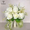 Fiori nuziali 18 teste di rose di seta bouquet per damigelle d'onore bouquet da sposa bianco rosa artificiale Mariage forniture decorazione domestica