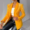 女性のスーツ2024春夏服ソリッドカラーバブルビーズ大きなラペル長袖スーツコート
