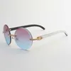 New style small diamonds sunglasses 3524012 round trimming lens with natural hybrid buffalo horn temples, Size: 56-18-140 mm