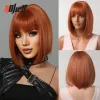 Wigs Short Straight Synthetic Wigs Ginger Brown Bob Wigs with Bangs for Women Cosplay Daily Natural Hair Wig Heat Resistant Fiber