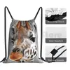 Rucksack Giraffe auf grauem Kordelzug, Reiten, Klettern, Fitnessstudio, Tier