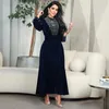 Vêtements ethniques Navy Broderie Abaya pour femmes 2024 Ramadan Eid Islamique Djellaba Dubaï Turquie Kaftan Marocain Robe Jalabiya Velvet Muslim