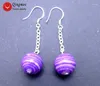 Qingmos – ensemble de collier et boucles d'oreilles en Agates rondes à rayures violettes claires de 14mm, ras de cou de 18 pouces pour femmes avec bijoux pendants