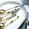 Spoons Stainless Steel Dessert Spoon Gold Coffee Milk With Ceramic Long Handle Ice Cream Fruit Cake Honey Stirring231k