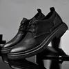 Casual Shoes Men's Thick Sole Breattable Leather Retro Business Work bär bekvämt och mångsidigt