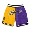 Shorts pour hommes personnalisés jaune violet Authentic Basketball 3D Men imprimé votre nom Mumber Séchage rapide plage