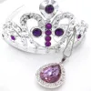 Barnflickor Princess Sofi Den första Purple Teardrop Amulet Chain Halsband Tiara Crown Hair Clip Jewelry Set Gift for Child 240329