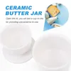 Storage Bottles Cream Utensil Holder Butter Jar Ceramic Cheese Container Food Glass Holding White