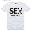 Homens camisetas Viciado em sexo design engraçado desenhos animados gráficos camisetas de algodão camisetas curtas slve camiseta em torno do pescoço t branco t tops y240402