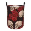 Tvättpåsar fällbara korgen gotiskt mönster med dödskallar och röda rosor smutsiga klädförvaring hink garderobskläder arrangör hamper
