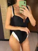 Women's Swimwear Sexy Splicing U Neck Padded Women One Piece Swimsuit Female Monokini High Leg Cut Bather Bathing Suit Swim V4979