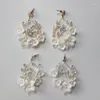 Boucles d'oreilles pendantes SLBRIDAL strass faits à la main opale cristal perles d'eau douce fleur en céramique boucle d'oreille de mariée goutte de mariage bijoux pour femmes