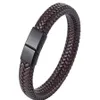 Classic Men Jewelry Genuine Leather Bracelets Titanium Black Rope Steel Magnetic Clasp Bracelets Wristband for Male Jewelry Gift AB74