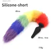 Outros itens de beleza da saúde Hotx Metal Metal Silicone colorido Rainbow Anal Plug Artificial Fur Fox Tail Butt Plug Masturbation Massager BDSM Role-playing Adult Y240402