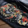 Men's Shorts Summer new mens casual shorts embroidered with dragon pattern straight fit washed five point denim shortsL2404