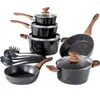 Batterie de cuisine Andralyn, ensemble de 15 pièces, casseroles et poêles antiadhésives en granit, lavable au lave-vaisselle, noir