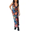 Casual Jurken Dames Bloemen Kant Patchwork Maxi Jurk Backless Spaghetti Band Uitsparing Strakke Lange Hoge Split Sling