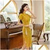 Ethnic Clothing 2023 Summer Slimming Chinese Style Cheongsam Daily Lace Hollow Out Young Bridesmaid Evening Party Dress For Drop Deliv Dhpin