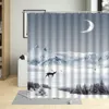 Shower Curtains Winter Snow Mountain Curtain Set Foggy Forest Natural Scenery Bathroom Decoration Polyester Cloth Hanging Hooks