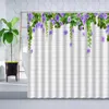 Tende da doccia Paesaggio primaverile Fiori Piante Tenda Farfalla Foglie verdi Set da bagno con decorazione floreale rosa da parete