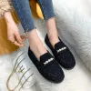 Flats Black/white Mixed Color Lambwool Winter Shoes Woman Brand Metal Chains Curly Fur Flats Women 4143 Big Size Plush Cotton Loafers