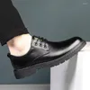 Sapatos casuais masculinos de couro oxfords marca moda ferramentas homem negócios design confortável rendas até vestido preto calçado