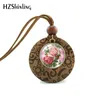 Anhänger Halsketten 2024 Vintage Blumen Charms Glas Cabochon Halskette Anhänger Boho Lange Seil Pullover mit Holz