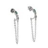 Stud Real 925 Sterling Silver Stud White Green Oval Birthstone CZ med Tassel Chain Romantic Fashion Girl Women Charm Earring Jewelry Q240402