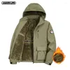 Herrjackor Autumn Winter Men Hooded Jacket Multi-Pocket Military Outwears For Plus Fleece Warm Outdoor Sport Casual Clothing