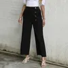 Pantaloni da donna per donna 2024 Abiti estivi Pantaloni corti solidi Vita elastica Tasca laterale Gamba larga con bottoni Pantalones