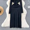 Casual Dresses Fashion Girls Round Neck Off Shoulder Long Sleeve Knitted Dress For Women's Elastic Slim Fit Bodycon Autumn