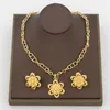 Necklace Earrings Set Italian Golden Color Jewelry Elegant Party Flower Design Pendant And Chain African Dubai