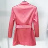 Robes décontractées Satin Blazer Robe avec ceinture Rose Noir Costume 2024 Designer Tempérament Lumineux Manches Longues Mini Haute Qualité