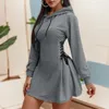 Casual Dresses Fashion Slim Bandage High midje miniklänning för kvinnor Sexig dragkammare Lace Up Plain Hooded Sweatshirt dagligen