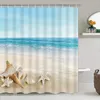 Shower Curtains 4Pcs Summer Beach Curtain Sets Sea Ocean Bathroom Decor With Non-Slip Floor Rugs Bath Mat Toilet Lid Cover Starfish Shell