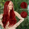 Wigs 7JHH WIGS Long Wavy Wine Red Wig for Women Daily Party Synthetic Highlight Middle Part Wig 27inch Lolita Wigs Heat Resistant