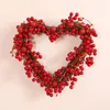 Decorative Flowers Heart Shaped Red Wreath Artificial Led Hanging Ornament For Home Farmhouse Front Door Decoration Romantic Day Gift