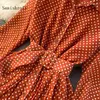 Robes décontractées Sanishroly 2024 Chic Vintage Femmes Bouton Chemise Robe Élégante Avec Ceinture Vague Point Mousseline De Mousseline De Soie Longue Plissée