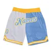 Shorts pour hommes Personnalisé Bleu Jaune Splice Authentique Basketball 3D Imprimé Hommes Votre nom Mumber Séchage rapide Plage